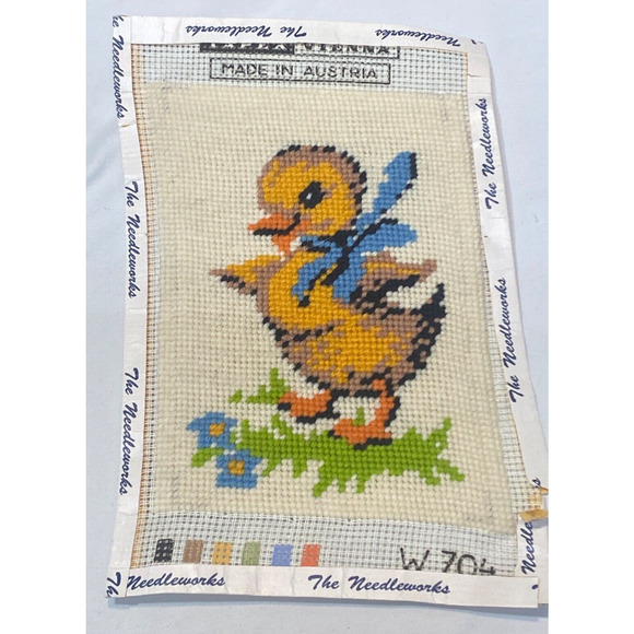 Vintage Baby Duck Needlepoint Wall Decor Nursery Retro 1970s - Picture 1 of 3